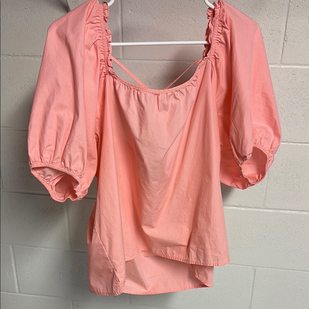 Nine West Pink Puff Sleeve Ruched Blouse